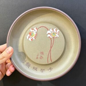 Đế ấm trà tử sa đất cũ nguyên khoáng thủ công hình hoa sen đẹp DC90.