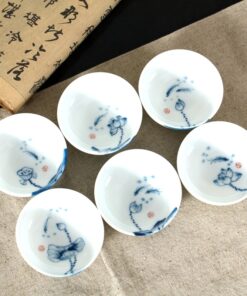 Chén sứ Cảnh Đức bộ 6chiếc sen "Hoa nở hoa tàn" 40ml CS17