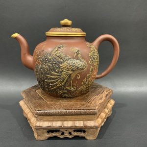 đế gỗ cánh gà lục giác kê ấm trà hoặc tượng đẹp 16.5x5.5cm DC27
