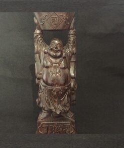 tượng phật di lặc bằng gỗ gió bầu dáng bê vàng bán thủ công đẹp cao 22cm