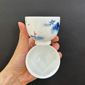 chén trà sứ cảnh đức đẹp vẽ tay ngắm hoa trên núi thủ công 70ml CS09.