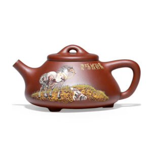 ấm trà tử sa thạch biều nghi hưng cao cấp đắp nổi ngựa đẹp pha trà quần ẩm 320ml.