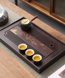 Khay trà tre khắc sơn thủy cao cấp kích thước 49 x 29 x 6cm KTT22