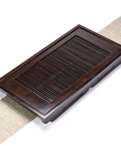 khay trà gỗ gụ đựng ấm chén dáng dài có khay hứng inox 62x33cm