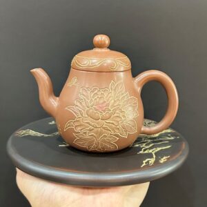 ấm tử sa nê hưng tư đình cao cấp khắc hoa mẫu đơn thủ công 250ml đẹp pha trà ngon.