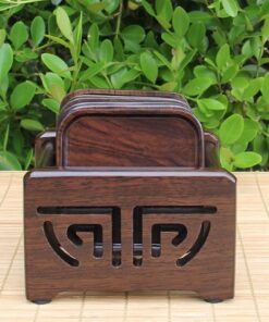 Bộ lót tách trà đẹp gỗ gụ hình vuông có giá chứa để kê ly trà đẹp