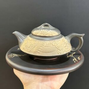 ấm tử sa hoả biến khắc rồng nổi cao cấp thủ công dáng bán nguyệt pha trà ngon 240ml.