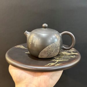 Ấm tử sa cao cấp Tây Thi nê hưng khắc lá đề thủ công 170ml đẹp đối ẩm.