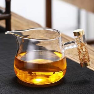 Chuyên trà thủy tinh quai vàng làm chén tống chia trà ngon dễ cầm chịu nhiệt tốt 300ml