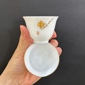 Ly trà sứ cảnh đức men lam họa sen cỡ nhỏ đẹp 65ml uống trà ngon.