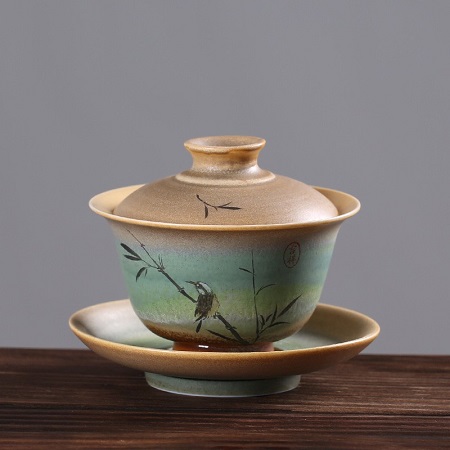 tiềm trà sứ men trộn tro gỗ vẽ chim thủ công đẹp dùng làm ấm pha trà tiện lợi 140ml