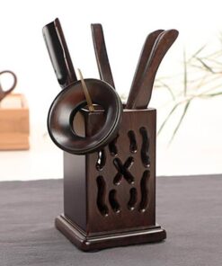 Bộ dụng cụ pha trà gỗ gụ dáng vuông 6 món - KH05