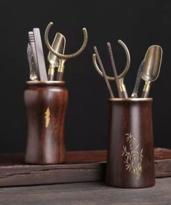 Bộ dụng cụ pha trà gỗ gụ dáng bầu nhiều họa tiết 5 món - KH07