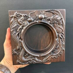 Gạt tàn gỗ gụ nguyên khối hình long phụng dáng vuông 16x4.5cm GTG06.