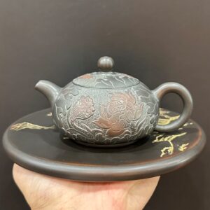 Ấm pha trà hắc sa nê hưng hỏa biến thủ công khắc sen 180ml đẹp pha trà đạo đối ẩm.