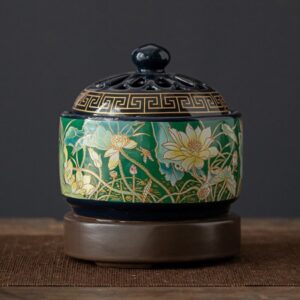Lư điện xông trầm hương dạng miếng và bột bằng sứ hoa sen bền đẹp bày bàn trà đạo