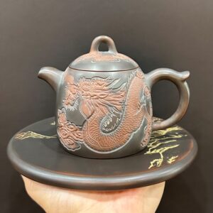 Ấm pha trà tử sa nê hưng hỏa biến khắc rồng tần quyền 300ml thủ công đẹp pha trà ngon.