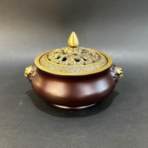 Lư trầm đồng nguyên chất đốt trầm hương hình đầu sư tử đẹp 660g LD26.
