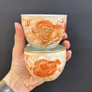 Chén chủ sứ phấn thái cảnh đức cao cấp vẽ tay kỳ lân làm ly uống trà đẹp 120ml CS60.
