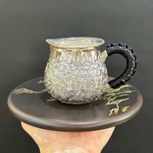 Chén tống bạc nguyên chất 999 gò tay thủ công hoa mẫu đơn đẹp CT86.