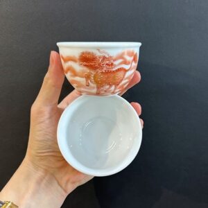 Chén trà sứ cảnh đức làm ly trà chủ cao cấp vẽ tay kỳ lân 140ml phàn hồng thái.