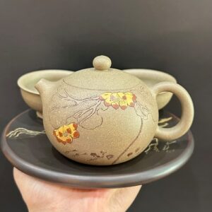 Ấm trà tử sa tây thi nguyên khoáng họa sen thủ công kèm 2 chén đẹp 270ml pha trà ngon.