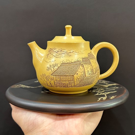 Ấm pha trà cao cấp dáng dung thiên khắc phố cổ đẹp 250ml pha trà ngon.