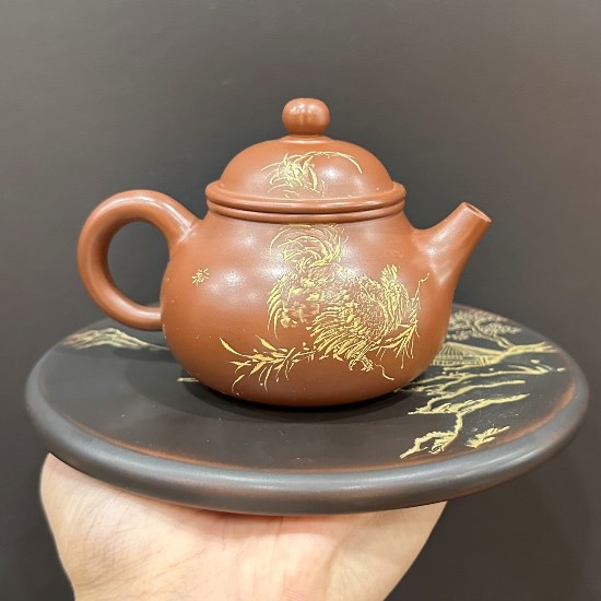 Ấm trà cao cấp dáng dung thiên khắc gà thủ công đẹp 220ml pha trà ngon.
