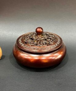 Lư xông trầm hương bằng đồng đỏ nguyên chất dáng dẹt đốt nhang vòng 245g LD45.