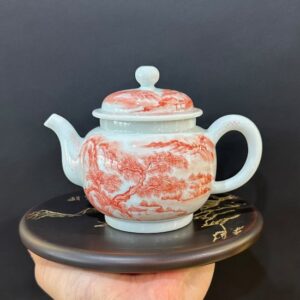 ấm trà sứ cảnh đức phấn thái vẽ tay sơn thủy thủ công đẹp 300ml pha trà quần ẩm.