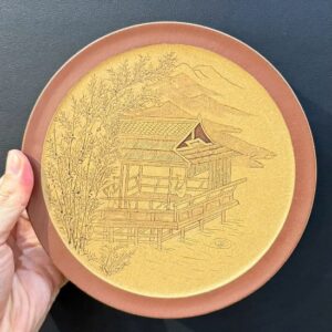 Đế kê ấm trà tử sa nguyên khoáng đất cũ thủ công dáng đôn đẹp 18.2x3.5cm.