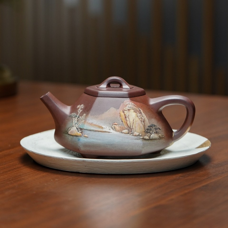 Am Tu Sa Day Tao Thanh Cu Thach Bieu Luc Giac Son Thuy 3 Chieu 260ml ATS296 (1) Ấm Trà Tử Sa Đất Cũ Đáy Tào Thanh Cũ Thạch Biều Lục Giác Sơn Thuỷ 3 Chiều ATS296