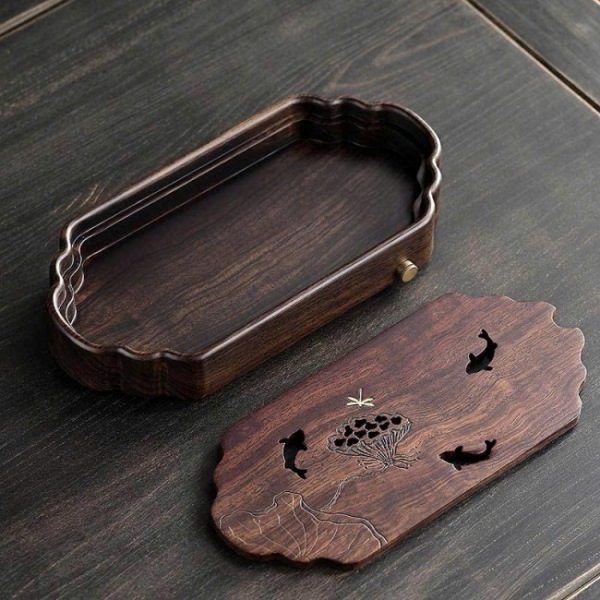 Khay dung am chen bang go gu dang hop co nho hinh sen ca dep 32x15cm KTG13 (5)