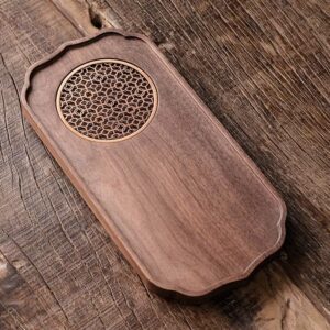 Khay trà gỗ óc chó để ấm chén cỡ nhỏ bày bàn trà đẹp 30x15cm KTG11.