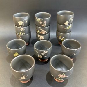 Ly uống trà đẹp gốm nê hưng hỏa biến cao cấp vẽ hoa thủ công 80ml CNH69.