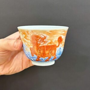 Chén chủ sứ cảnh đức phấn thái cao cấp vẽ tay kỳ lân uống trà ngon 120ml CS92.