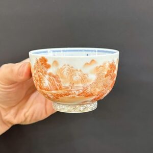 Chén chủ sứ cảnh đức phấn thái cao cấp vẽ tay sơn thủy làm ly uống trà đẹp 130ml CS96.