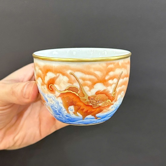 chen chu su phan thai canh duc cao cap ve tay ky lan dep cs53 (1) Chén chủ sứ phấn thái cảnh đức cao cấp vẽ tay kỳ lân làm ly uống trà đẹp 120ml CS99.