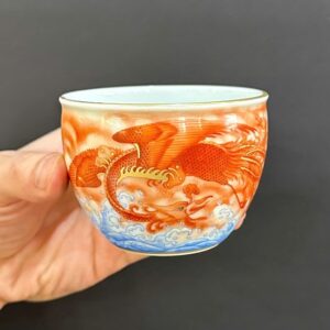 Chén sứ cảnh đức vẽ tay phàn hồng thái cao cấp phượng hoàng 5 đuôi 120ml CS97.