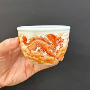 Chén sứ cao cấp phấn thái cảnh đức vẽ tay kỳ lân làm ly trà chủ đẹp 120ml CS53.