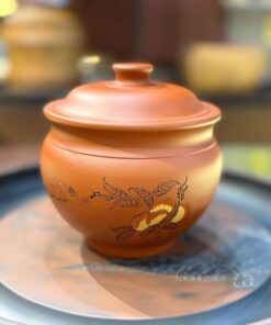 Hũ tử sa đất cũ Nghi Hưng chu nê nhiều họa tiết 9x11x11cm HT72