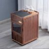 Bàn Trà Di Động Gỗ Óc Chó Có Cửa Kính Mặt Đá Cao 72x53x45cm BT32