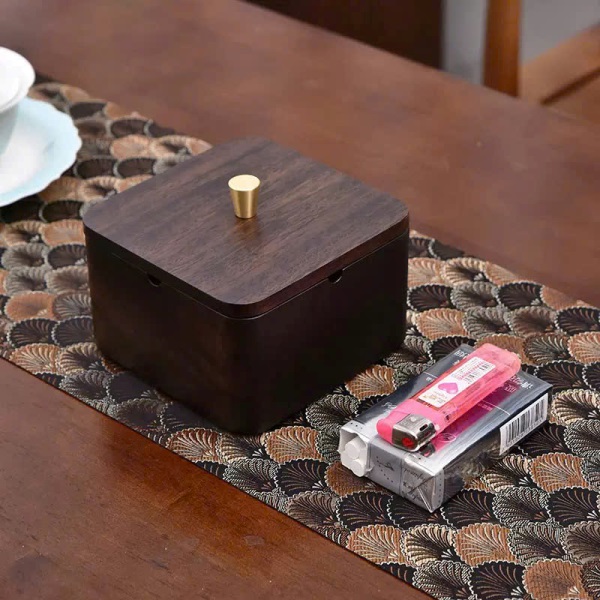 Gạt Tàn Gỗ Gụ Dáng Vuông Có Nắp Cao7.5x12cm GTG09 - Ảnh 5