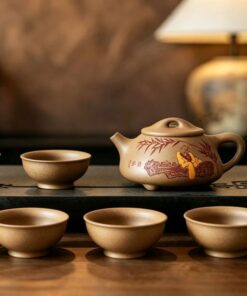 Bộ Ấm Trà Tử Sa Đất Cũ Đoàn Nê Thạch Biều Khắc Thần Trà 6 Chén AT208