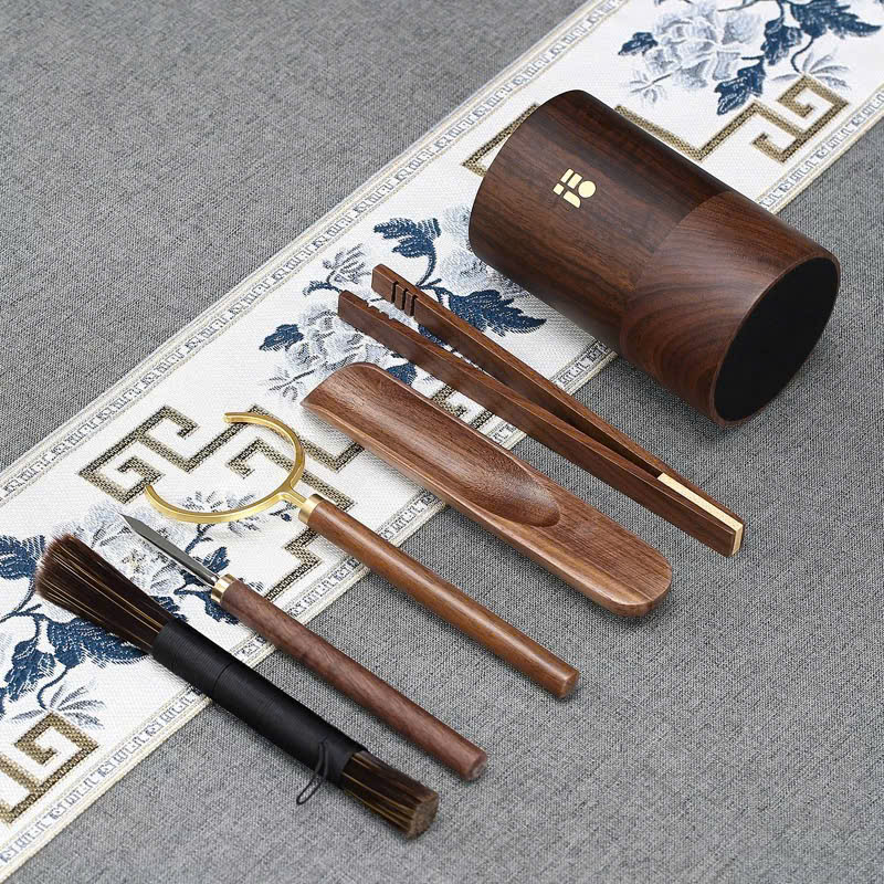 Bộ Dụng Cụ Pha Trà Gỗ Gụ Ống Trụ 6 món - KH24 - Ảnh 2