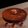 Khay Trà Gỗ Hương Nguyên Khối Tròn Hoạ Tiết Núi 36*36*5cm KTG51
