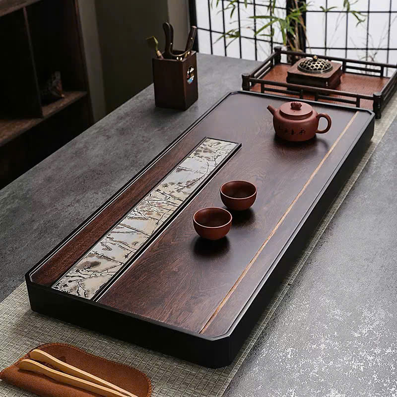Khay Trà Gỗ Óc Chó Nguyên Khối Khảm Đá Thuỷ Mạc 70x30x4.5cm KTG54 - Ảnh 3