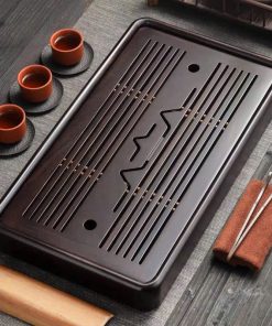 Khay Trà Gỗ Gụ Dạng Hộp Hoạ Tiết Núi 47x26cm KTG02