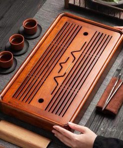 Khay Trà Gỗ Hương Dạng Hộp Hoạ Tiết Núi 47x26cm KTG55